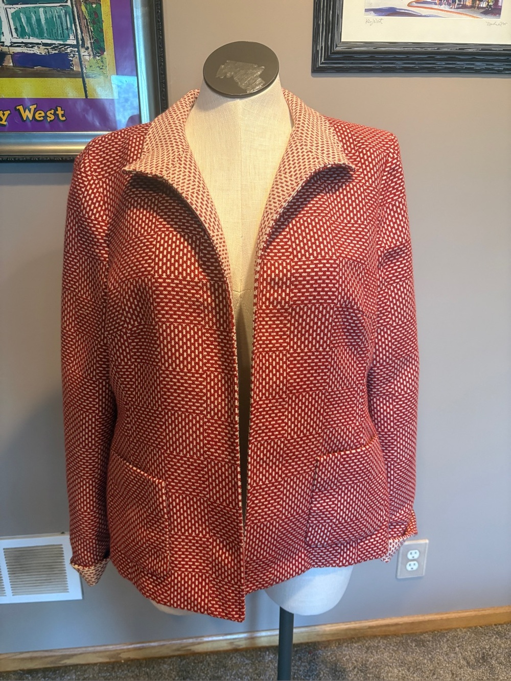 Nina Mcklemore Textured Red Open-Front Women's Jacket
